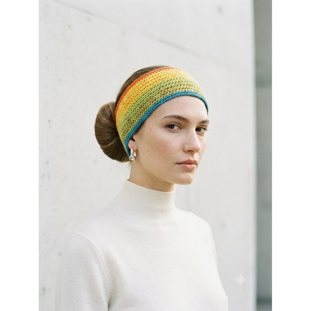 VTG 80s Crochet Striped Colorblock Neck Warmer Headband Dopamine Dressing Retro